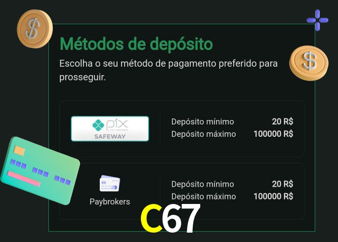 O cassino C67 oferece uma grande variedade de métodos de pagamento